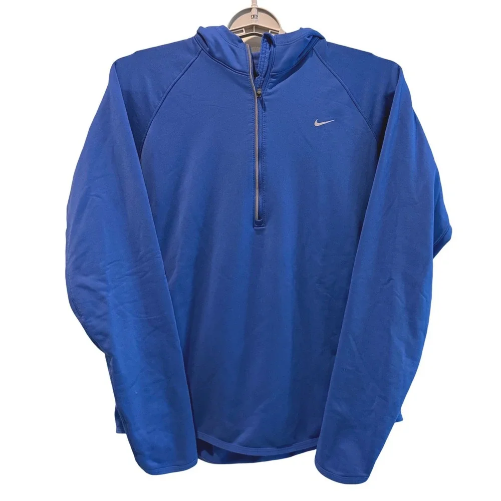 Nike Womens Blue Dri-FIT Fleece Lined‎ Quarter Zip Hoodie Size Large Running Top